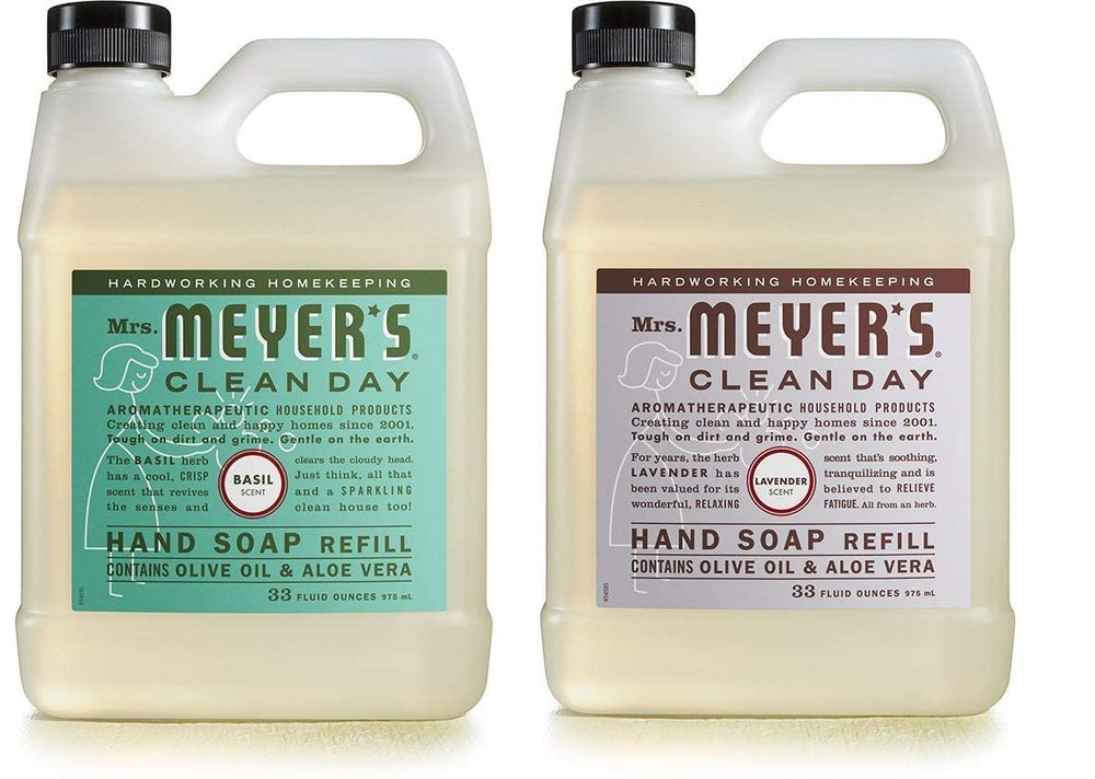 Jabón de manos Mrs. Meyer's Clean Day Lavanda en botella, limpieza suave y aroma calmante.