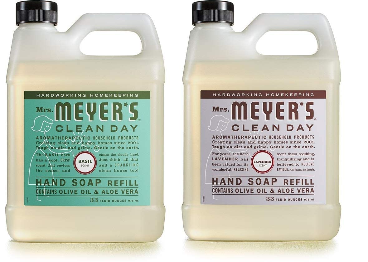 Jabón de manos Mrs. Meyer's Clean Day Lavanda en botella, limpieza suave y aroma calmante.