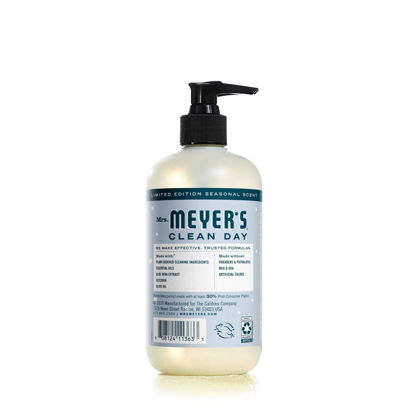 Mrs. Meyer's Snowdrop ingredientes como aloe y aceite de oliva.