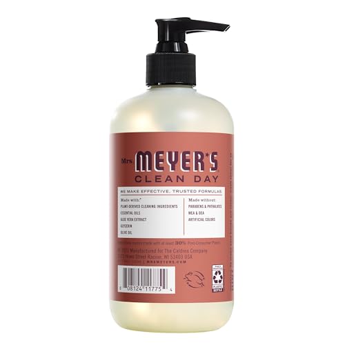 Jabón de manos con dosificador de Mrs. Meyer's para limpieza suave.