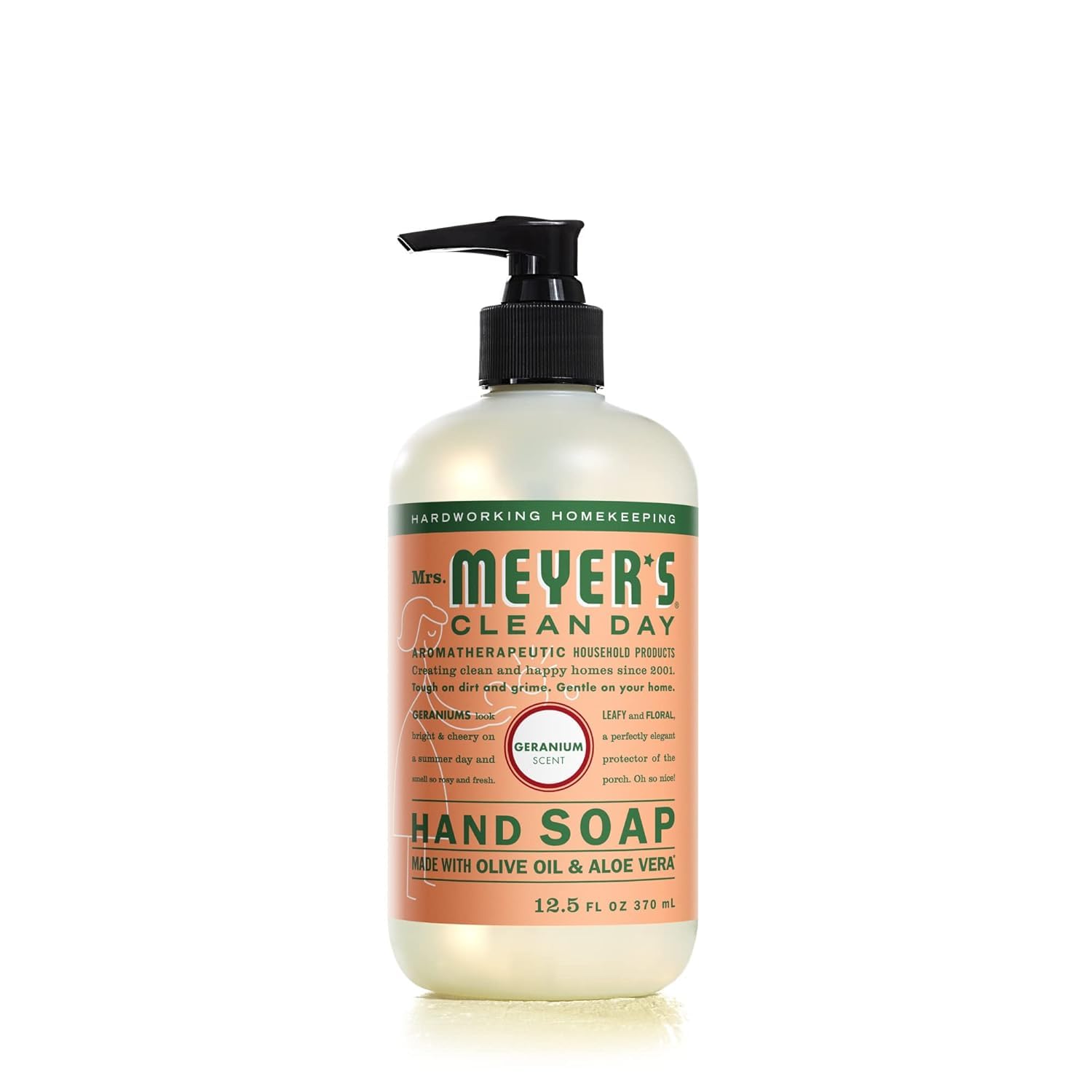 Jabón de manos Mrs. Meyer’s Clean Day con geranio, botella de 12.5 oz para uso diario