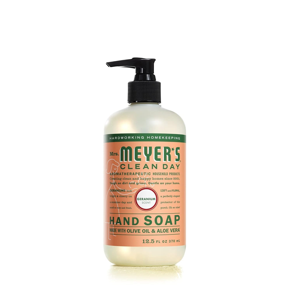 Jabón de manos Mrs. Meyer’s Clean Day con geranio, botella de 12.5 oz para uso diario