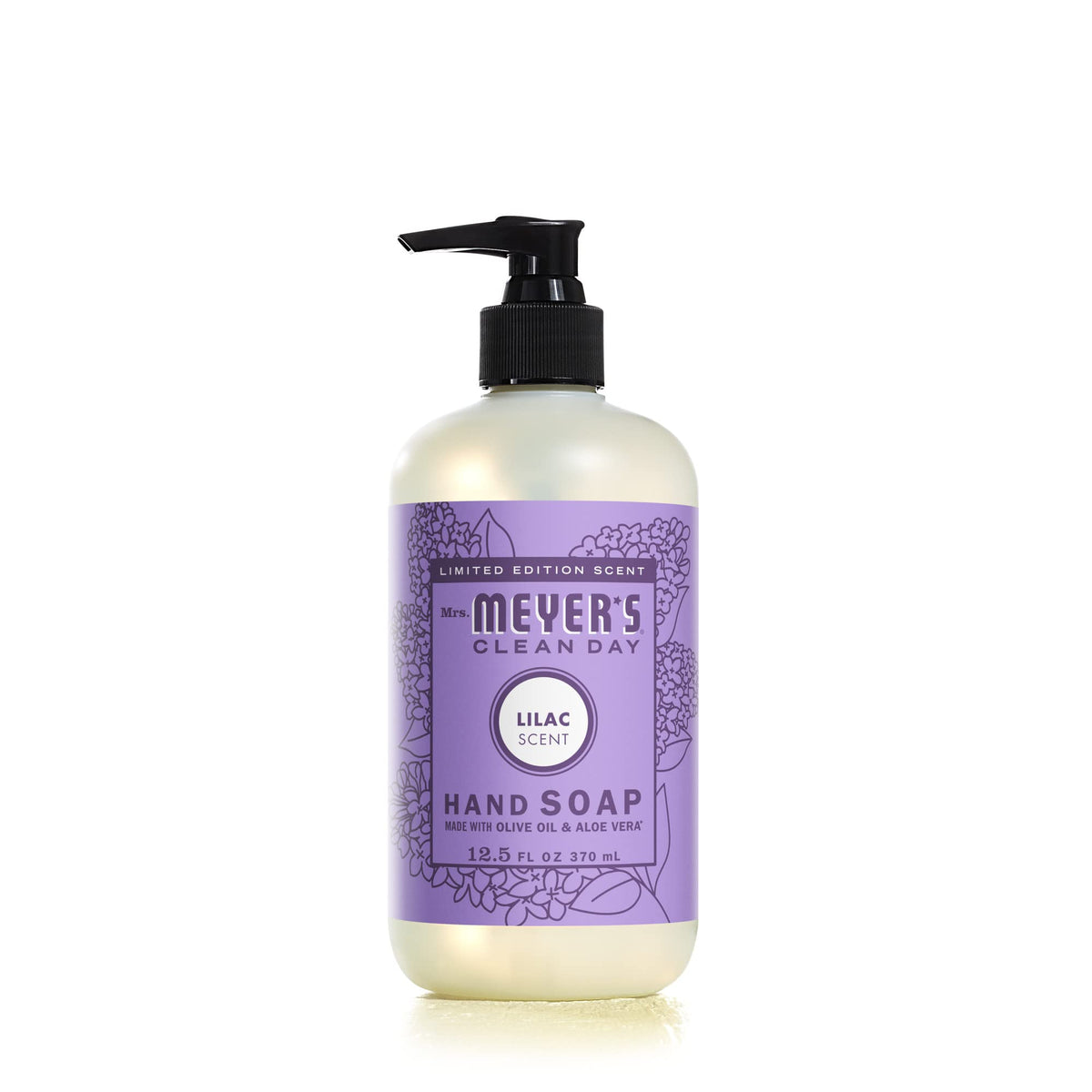 Jabón de manos MRS. MEYER'S con fragancia lila en dispensador para uso diario suave