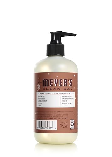 Mrs. MEYER'S Clean Day Jabón manos pan de jengibre, etiqueta visible, ingredientes suaves