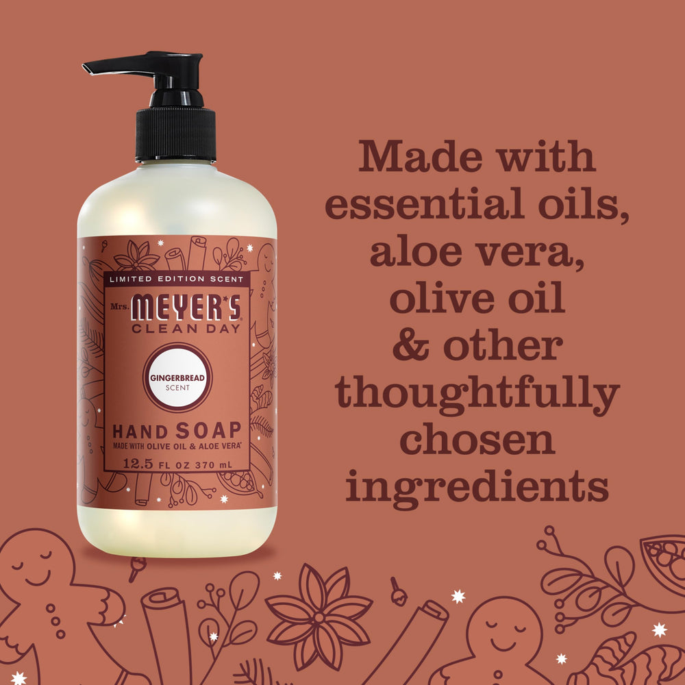 Mrs. MEYER'S Clean Day Jabón manos pan de jengibre, aloe vera y aceite de oliva destacados