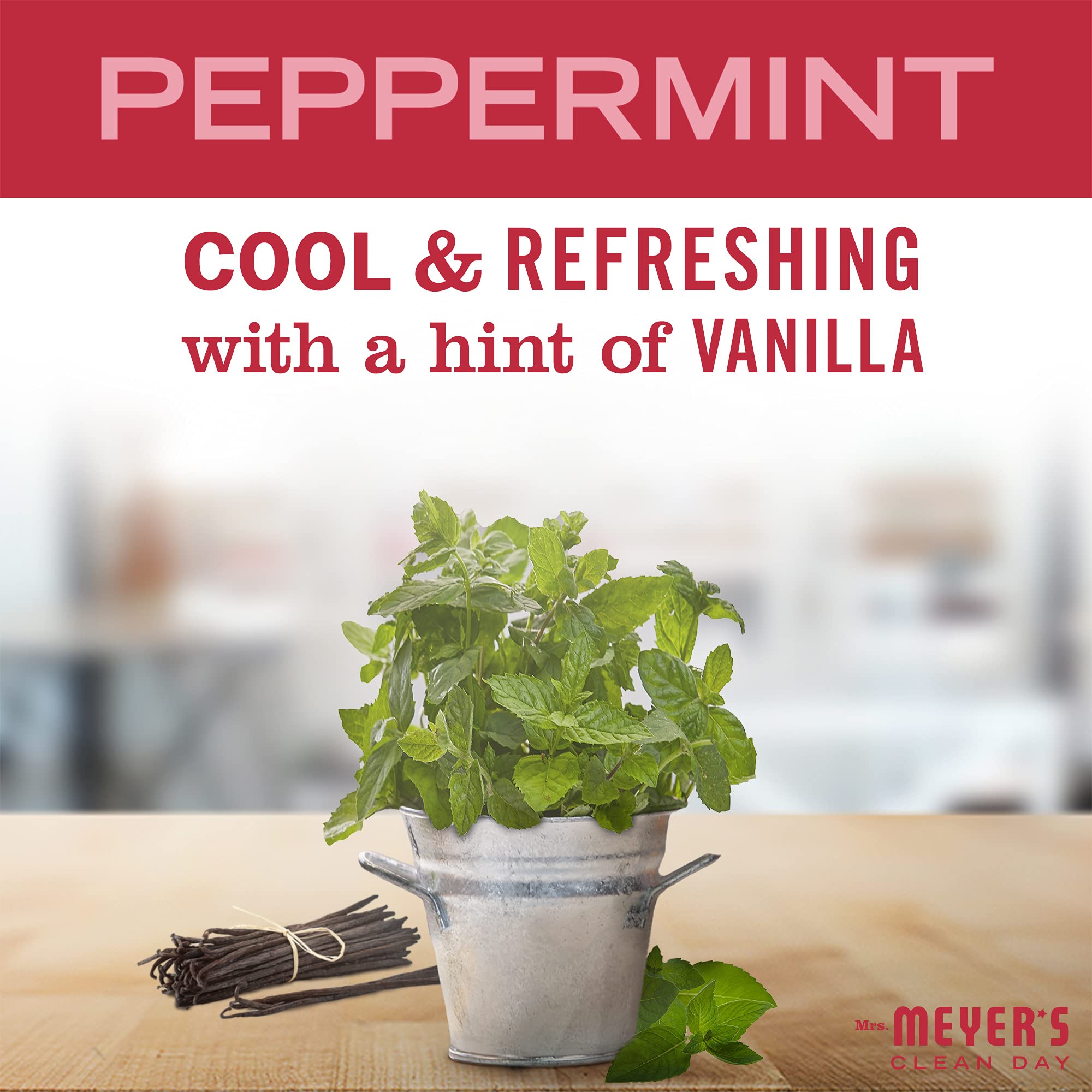 Label closeup reveals peppermint with vanilla notes for a cozy scent