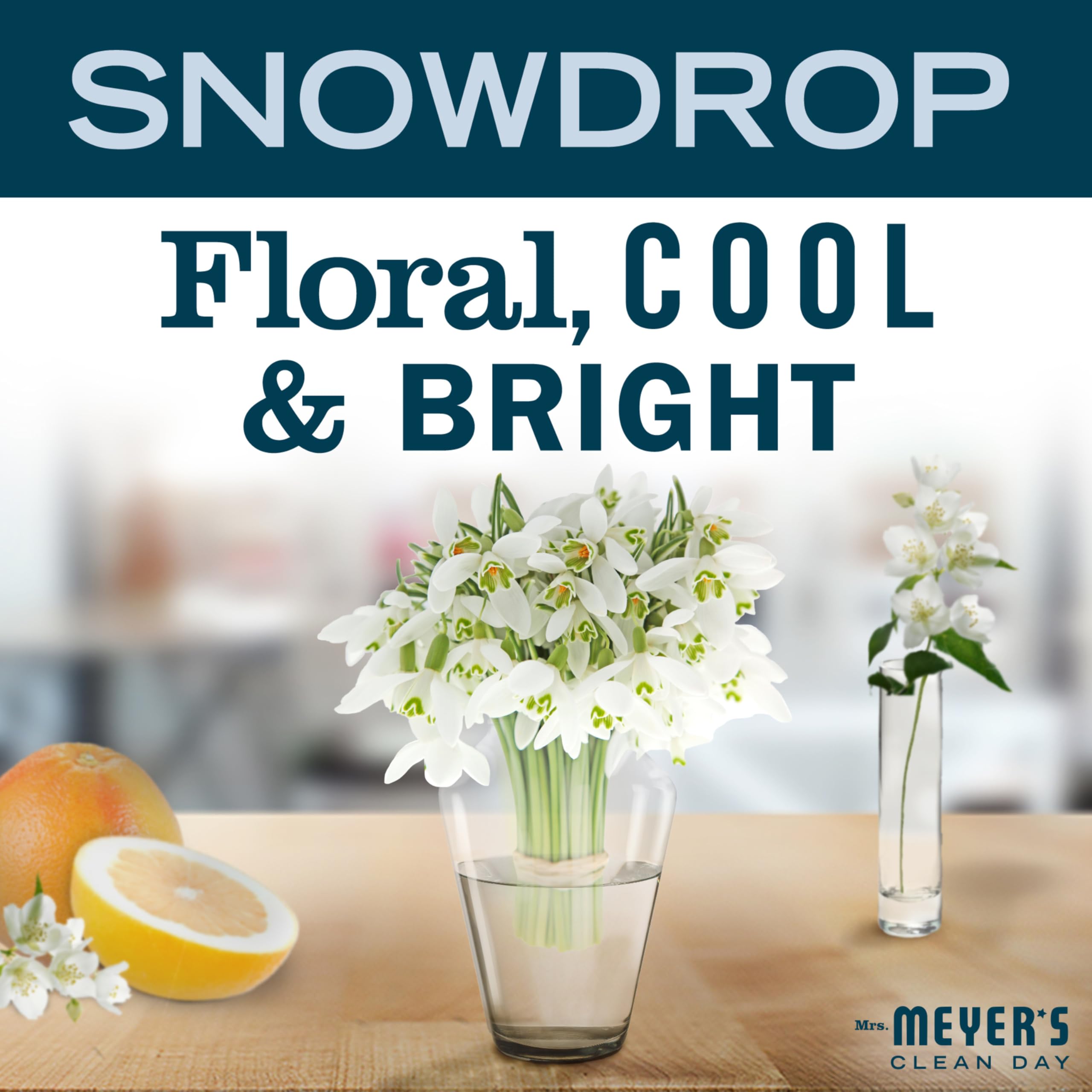 Etiqueta de Snowdrop resaltando fragancia cítrica y floral para el hogar.