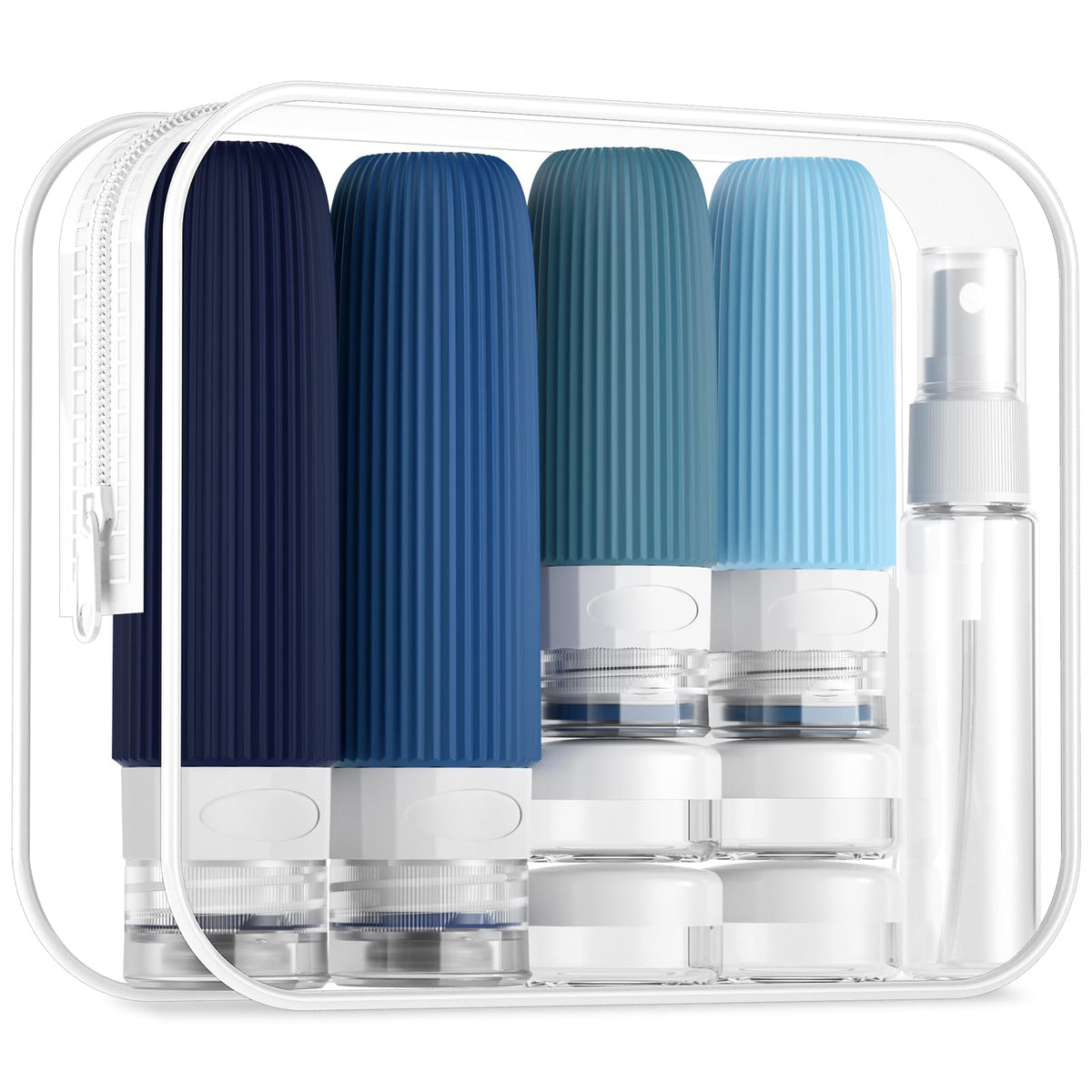 El set de 16 botellas de viaje de Mrsdry, ideal para organizar cosméticos.