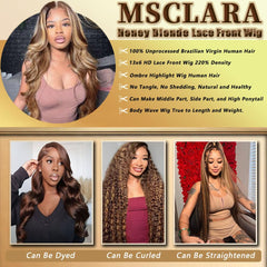 MSCLARA peluca frontal de alta definicion 13x6, apariencia natural con linea de cabello prepeinada.