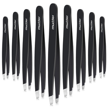 Pinzas Mudder para cejas con punta inclinada en negro, precisión diaria.