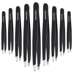 Pinzas Mudder para cejas con punta inclinada en negro, precisión diaria.