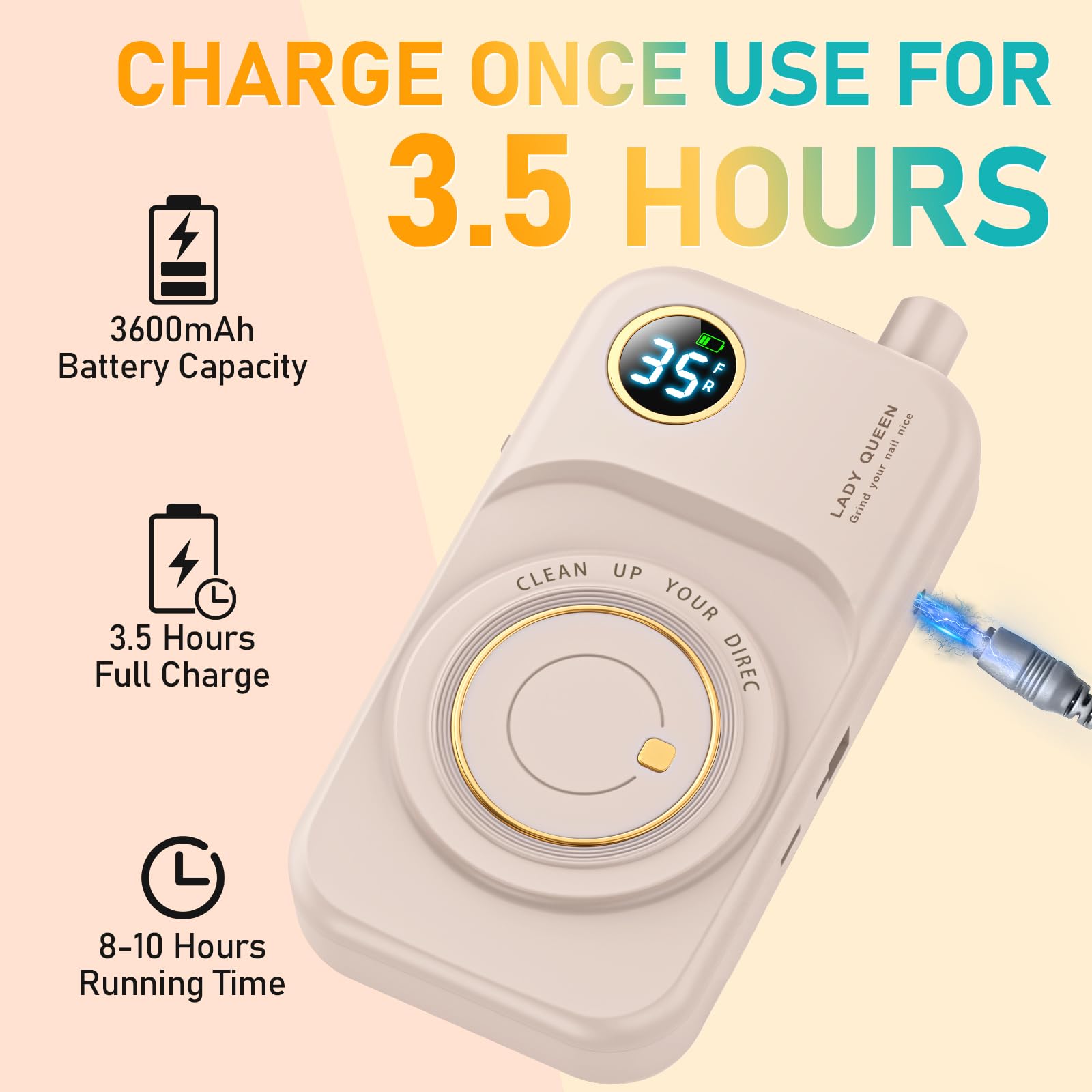 Mugle, batería Li‑ion de 3600mAh para largas sesiones sin cables