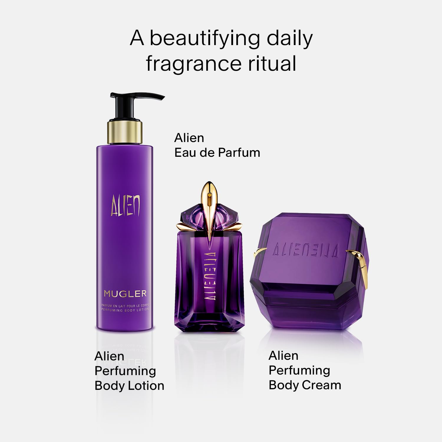 Parfum floral-boisé qui s’épanouit pendant la journée, grâce à Alien Body Lotion.