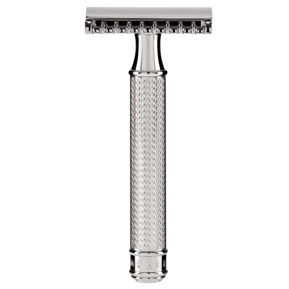 MÜHLE TRADITIONAL R41 con cabezal abierto para afeitado cercano.