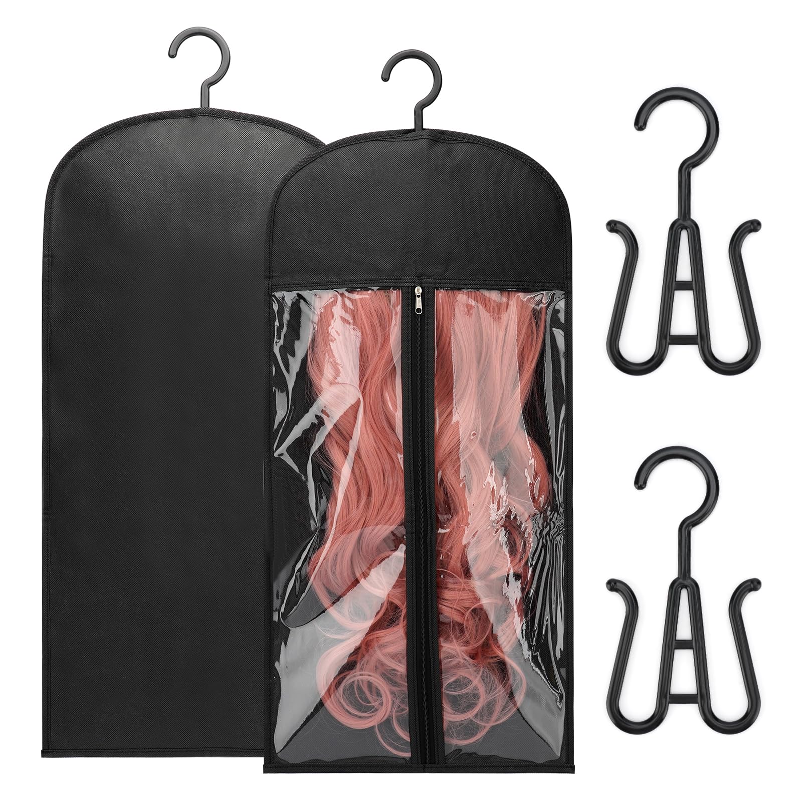 MUIIGOOD bolsas para pelucas con colgador, frontal de PVC para verlas sin abrir.