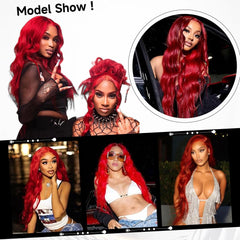 Mululi red wig 13x4 HD lace front close-up showing natural hairline and seamless scalp.