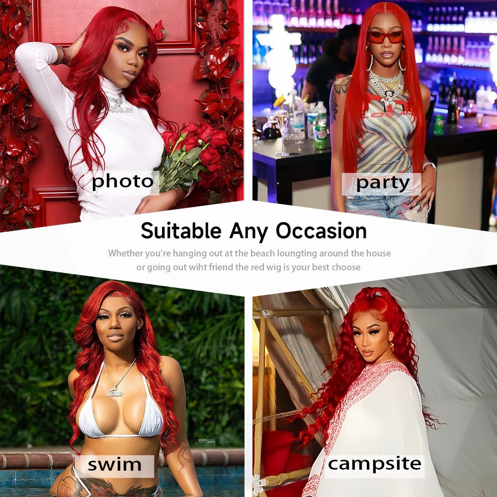 Mululi red wig ideal for weddings and parties with versatile styling options.