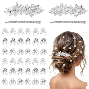 Clips Mulzile de pelo con cristal y perla, ideal para bodas y uso diario.