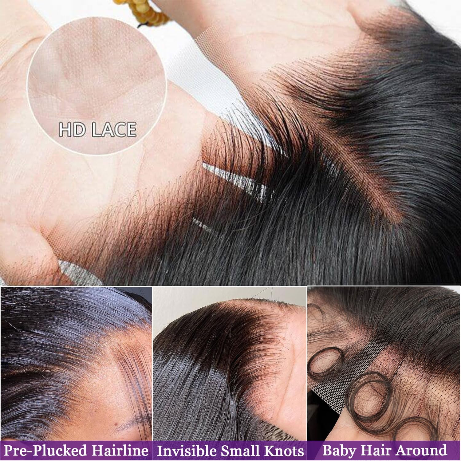 Peluca MUNONG lace front con ajuste cómodo y 4 peines para fijar