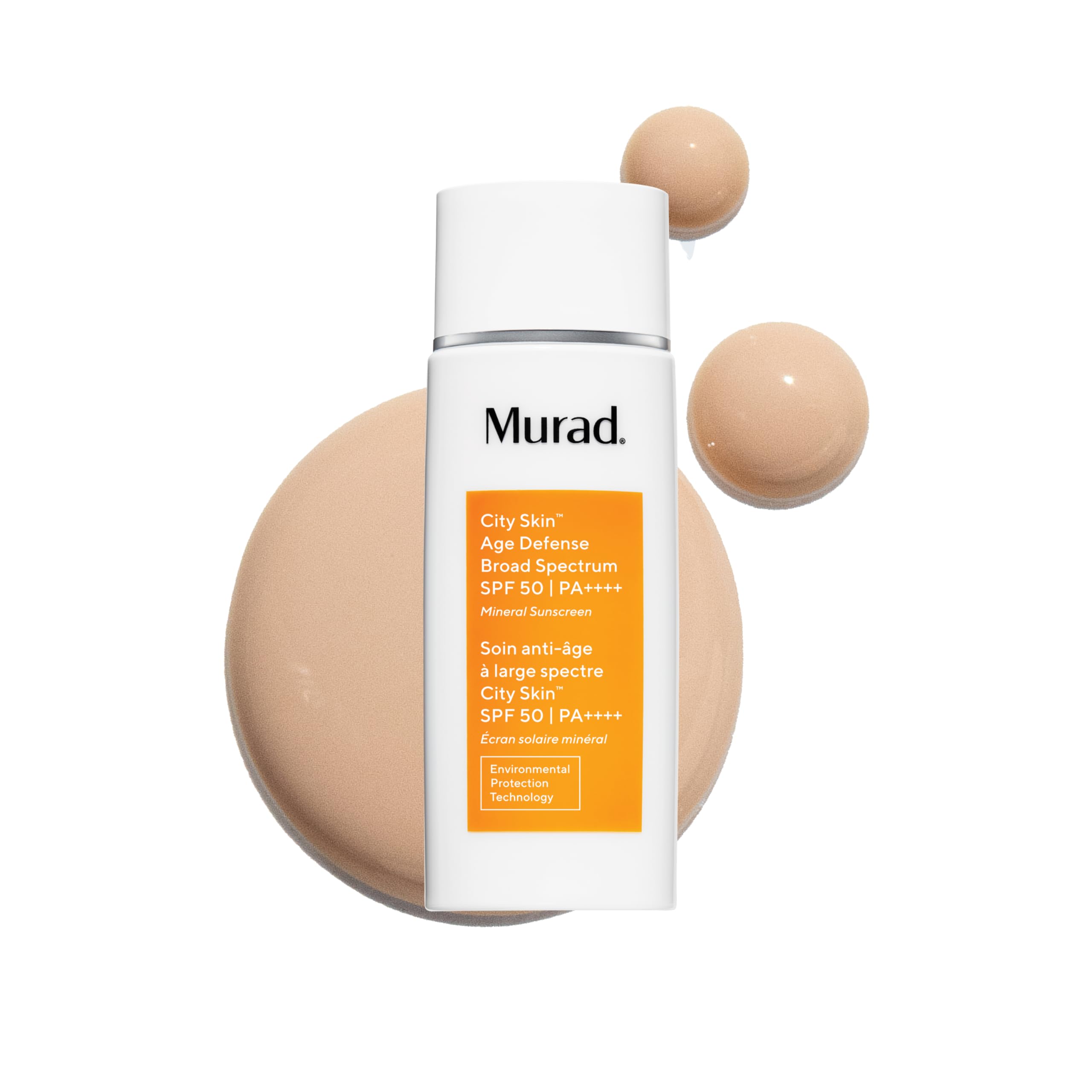 Murad City Skin Age Defense SPF50, botella lista para uso diario, protección mineral.