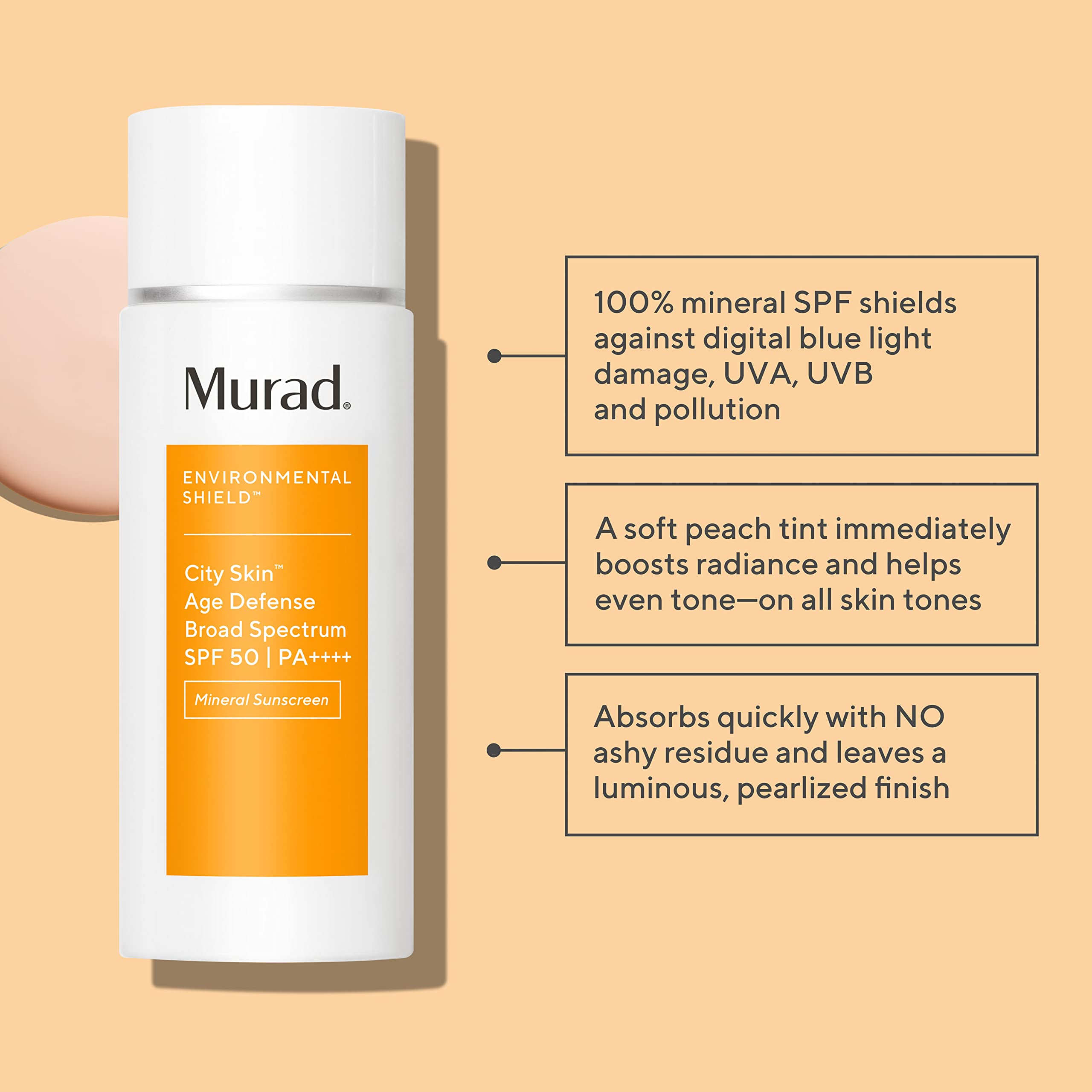 Murad City Skin Defense SPF50 — crème visage texture légère, application facile et rapide.