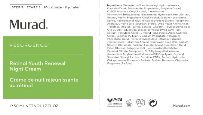 Murad crema nocturna para rostro cuello pecho, cuidado completo.