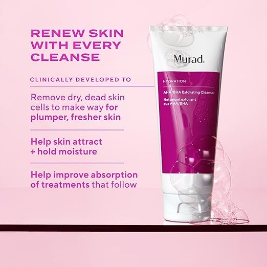 Murad limpiador exfoliante textura cremosa para limpiar sin irritación y dejar la piel cómoda.