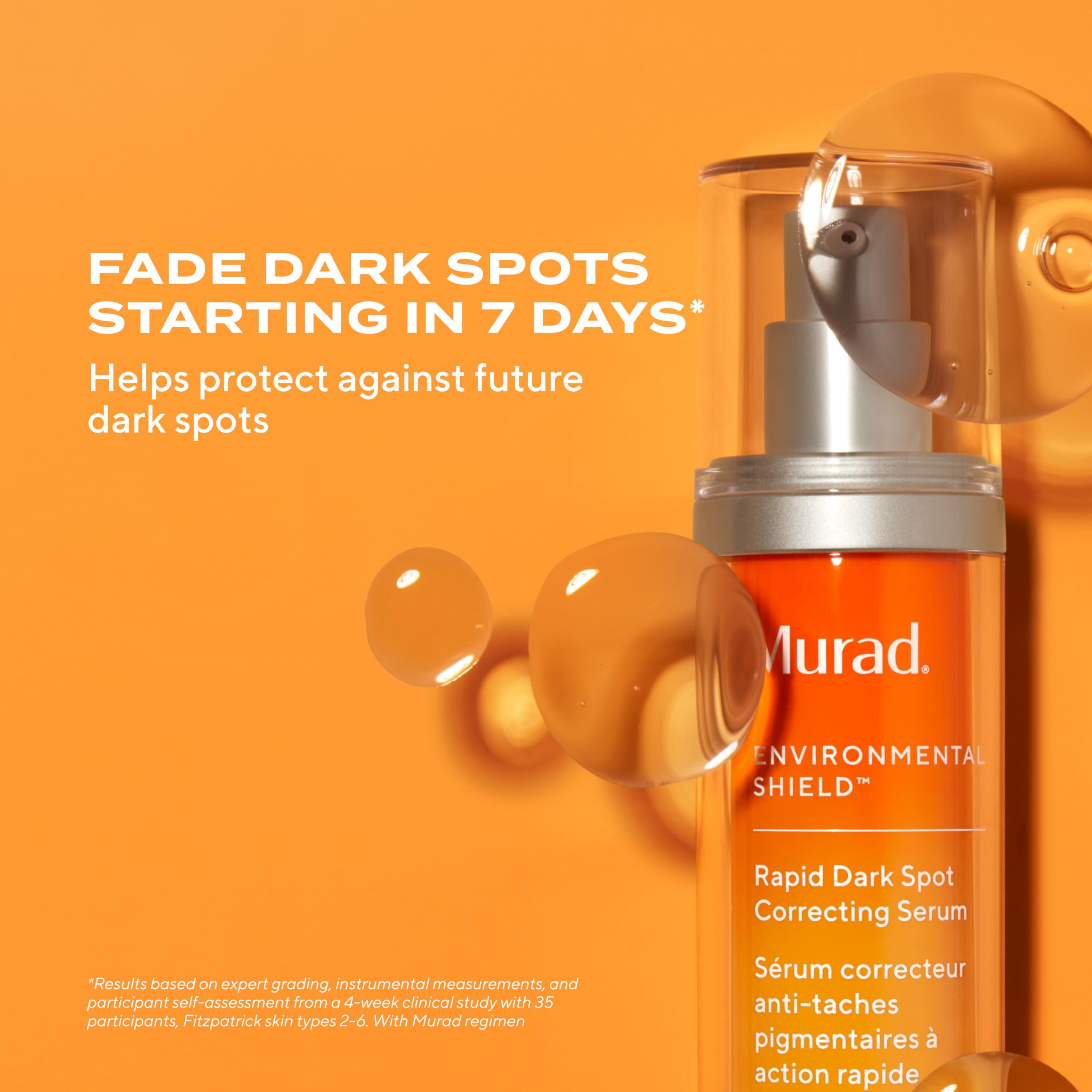 Bouteille avec pompe de Murad Rapid Dark Spot Serum pour une utilisation précise.