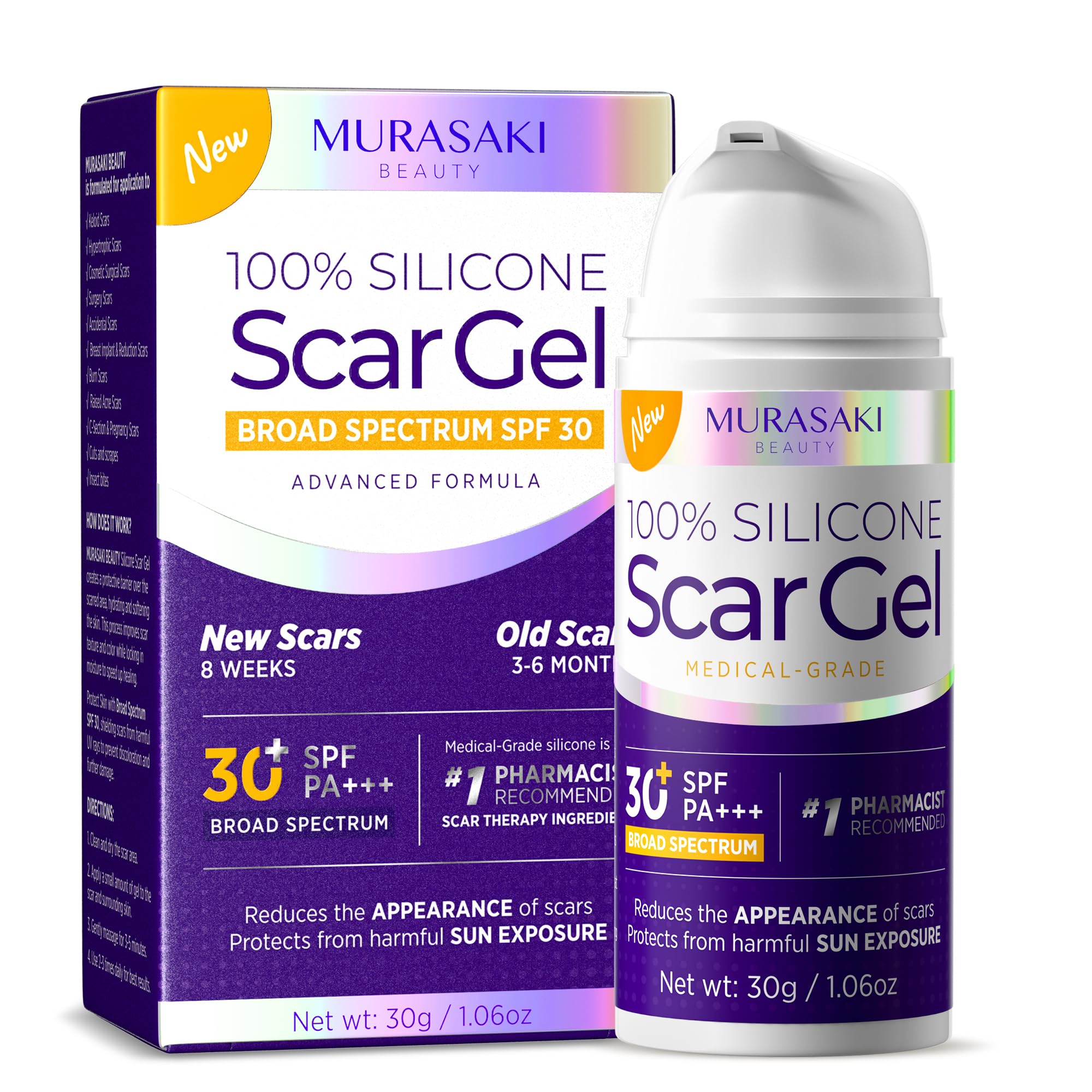 MURASAKI BEAUTY gel silicona para cicatriz 30 g muestra textura suave y uniforme.