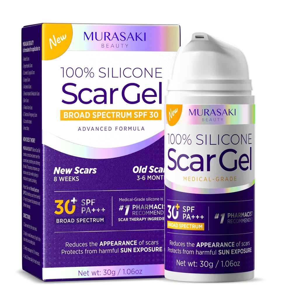 MURASAKI BEAUTY gel silicona para cicatriz 30 g muestra textura suave y uniforme.