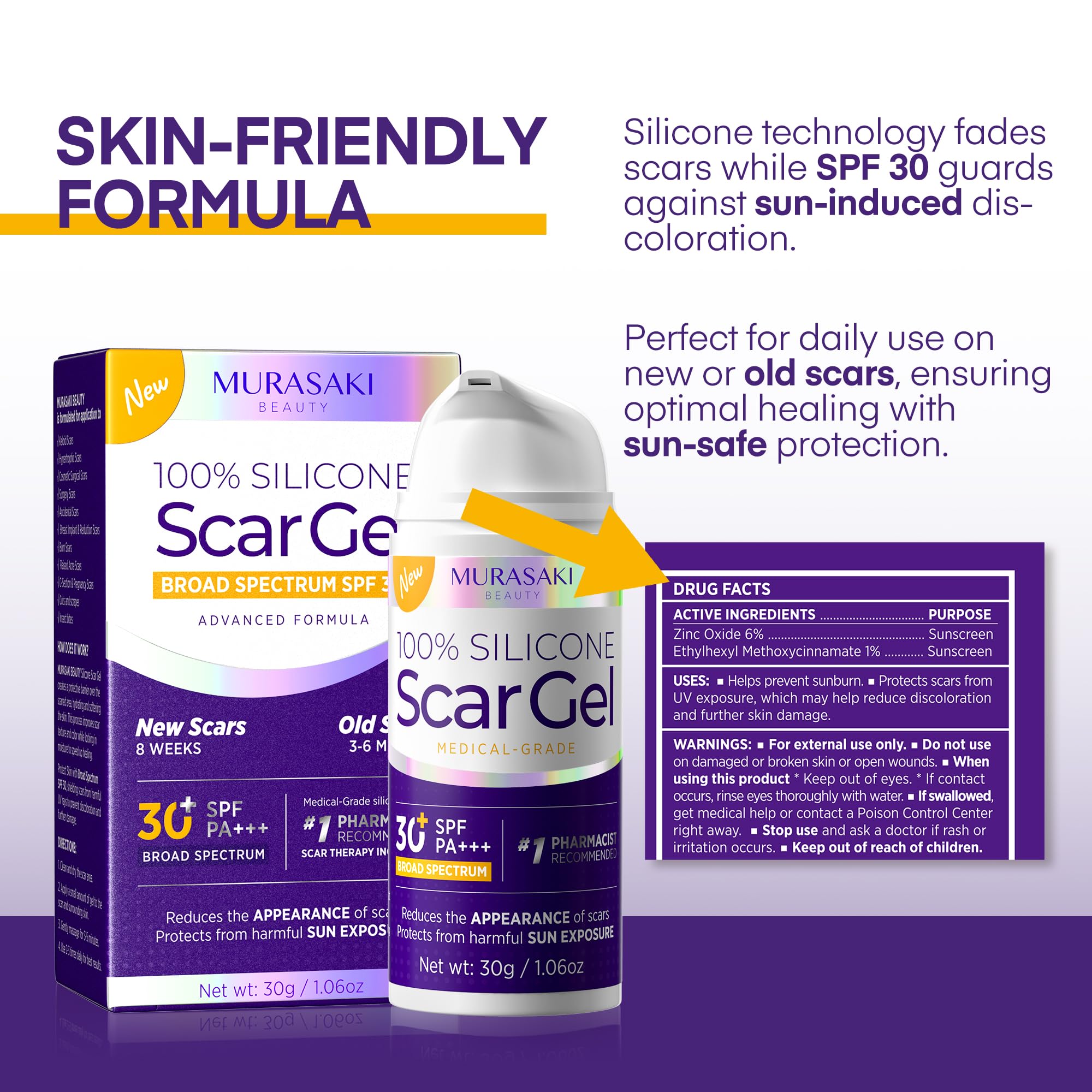 MURASAKI BEAUTY protección SPF 30 para cicatriz protege exposición solar.