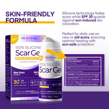 MURASAKI BEAUTY protección SPF 30 para cicatriz protege exposición solar.