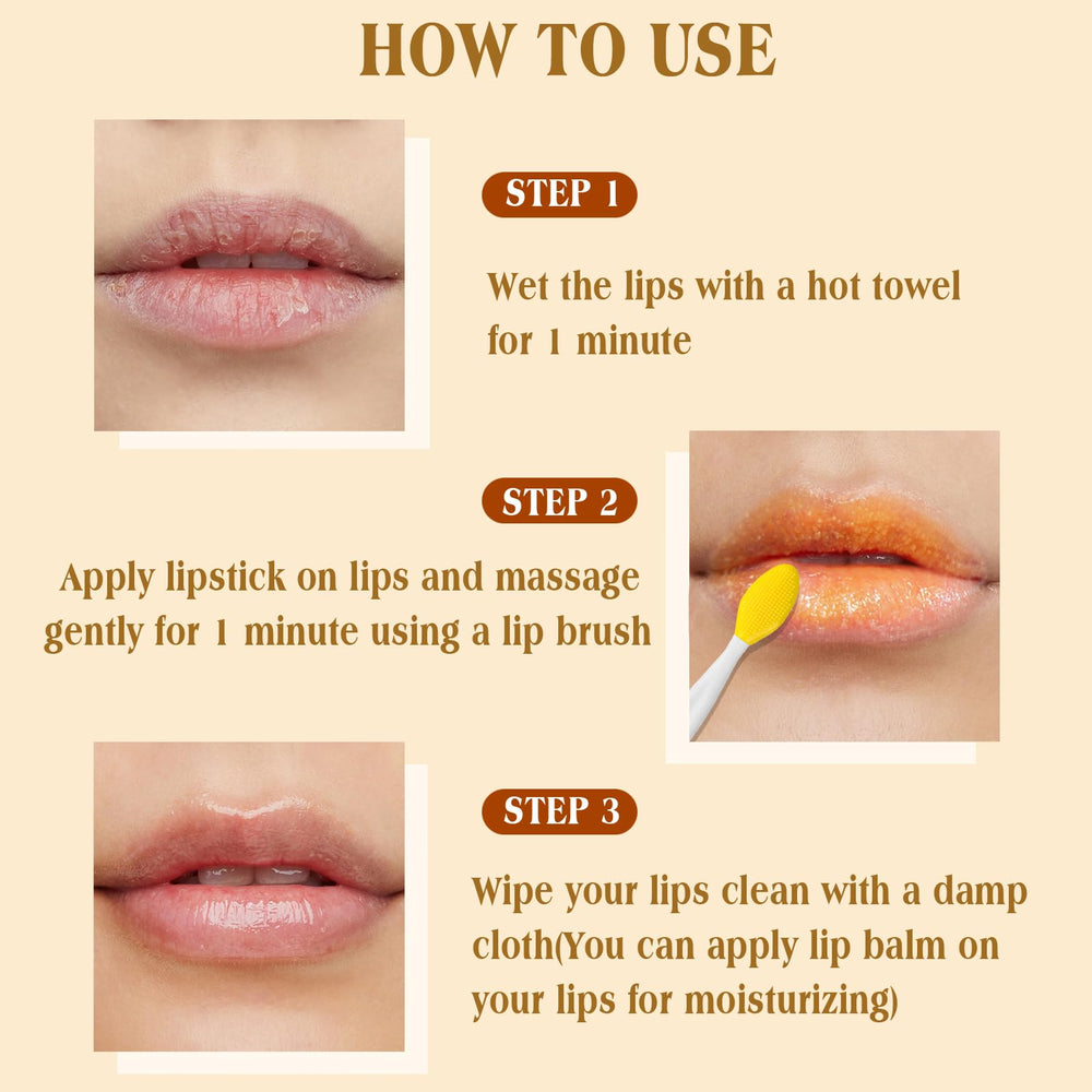 Guía de uso de MUREND para exfoliar labios en casa.