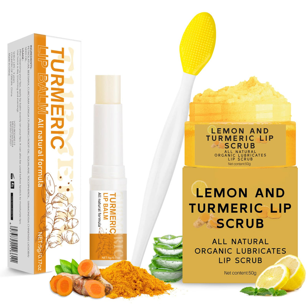 Set Murend de cuidado labial con cúrcuma y limón para exfoliar suavemente.