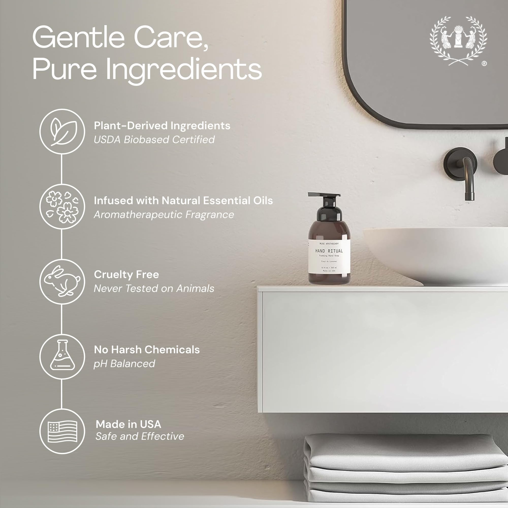 Etiqueta biobasada certificada USDA en Muse Apothecary Hand Ritual