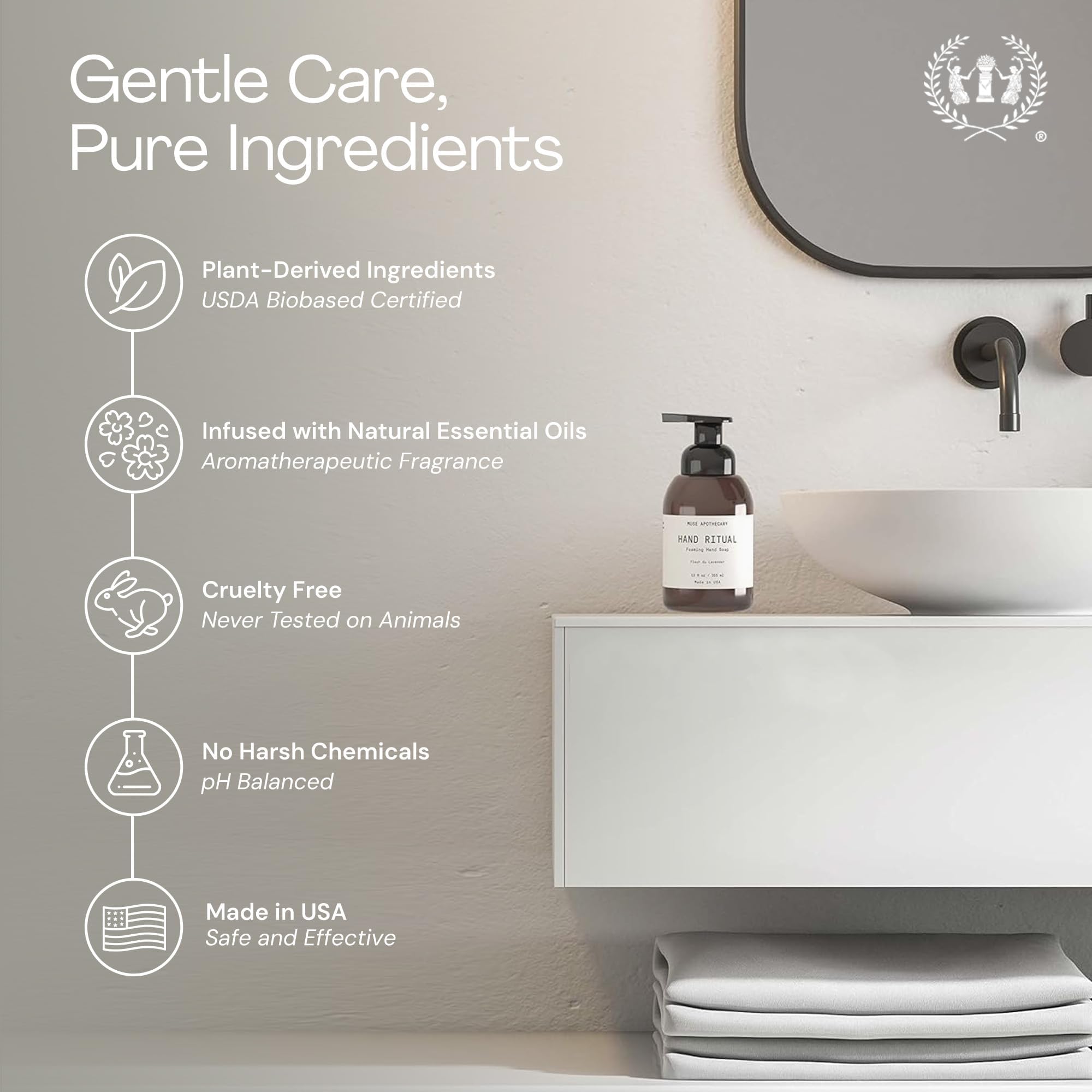 Muse Apothecary Rituales de manos: certificado biobase USDA y libre de químicos agresivos.