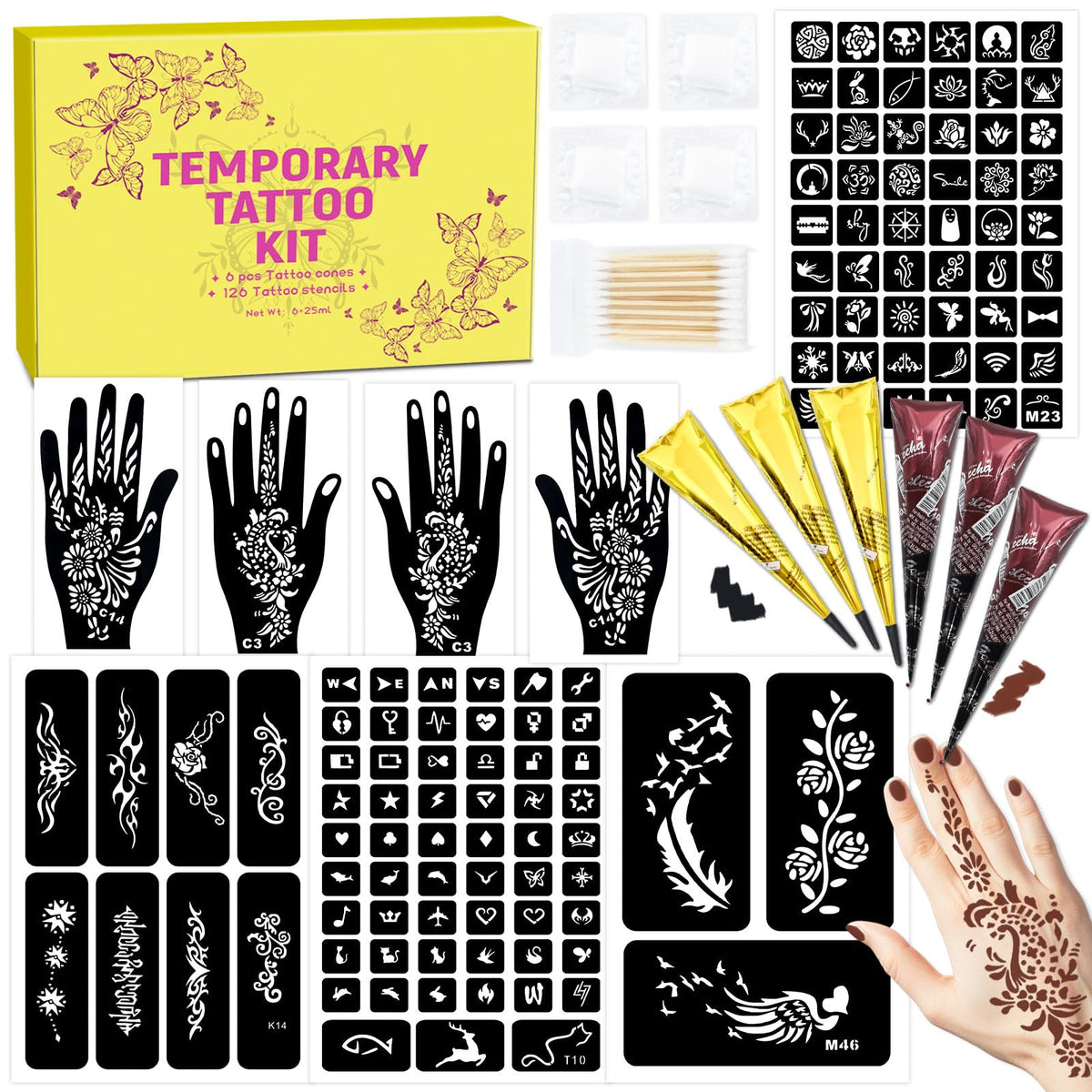 MuseLuxe 126 plantillas tatuajes, diseño temporal fácil y creativo