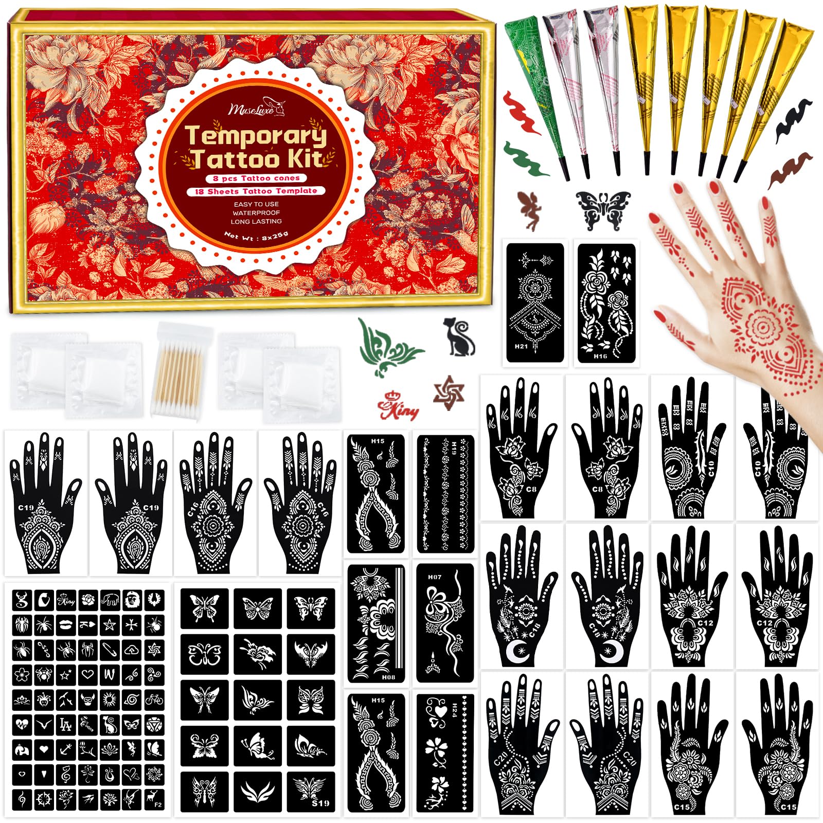 MuseLuxe plantillas de tatuajes temporales con 102 diseños para estilo único