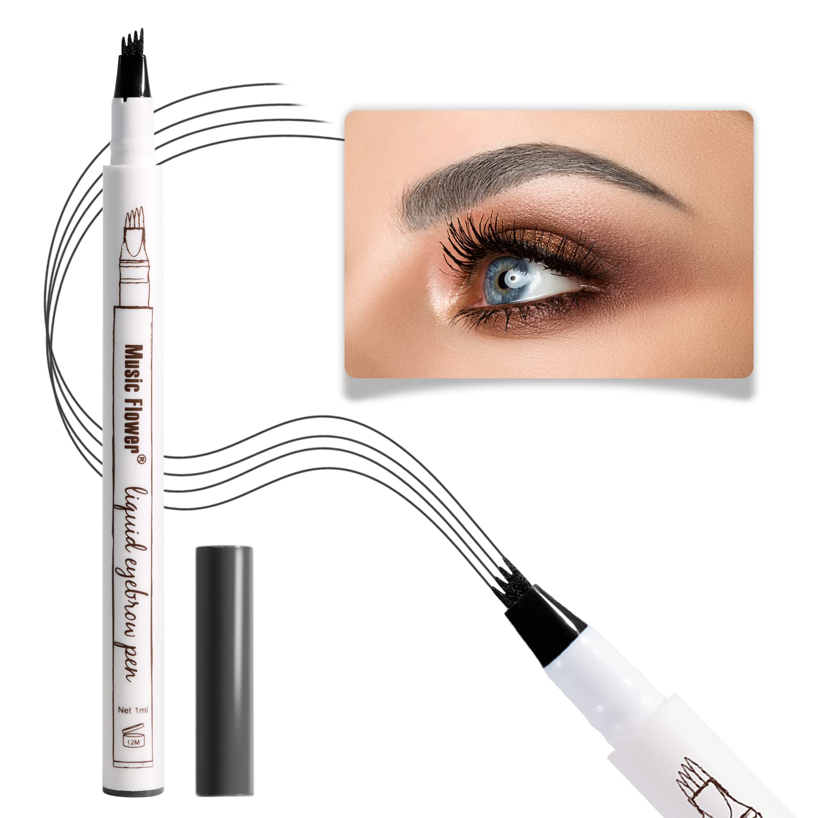 Music Flower Eyebrow Pen con puntas microfork para trazos precisos
