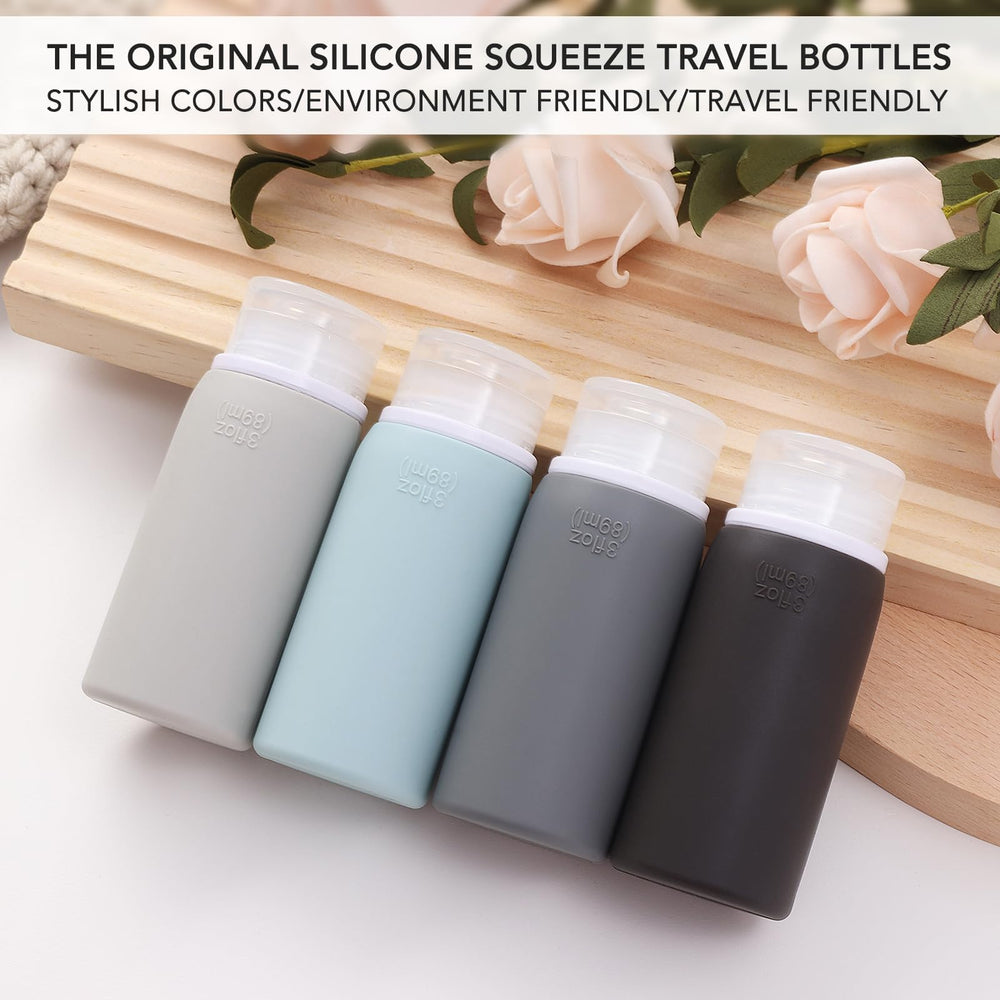 Muslish botellas silicona 3oz duraderas para líquidos de viaje.