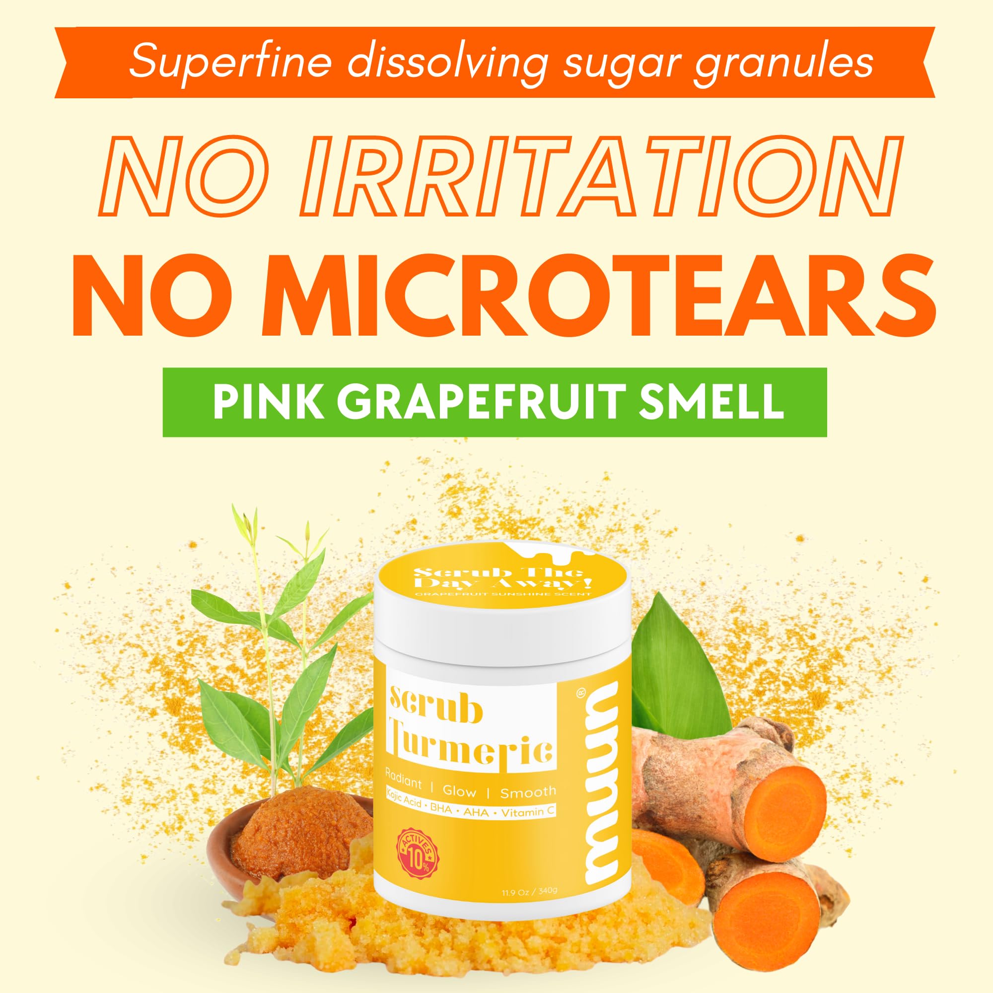 Muun Turmeric Scrub, en la mano durante la ducha para aplicar en el cuerpo