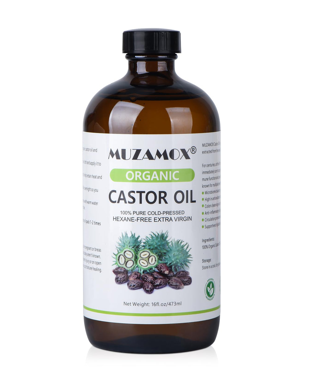 MUZAMOX aceite de ricino prensado en botella de vidrio ámbar para conservar pureza