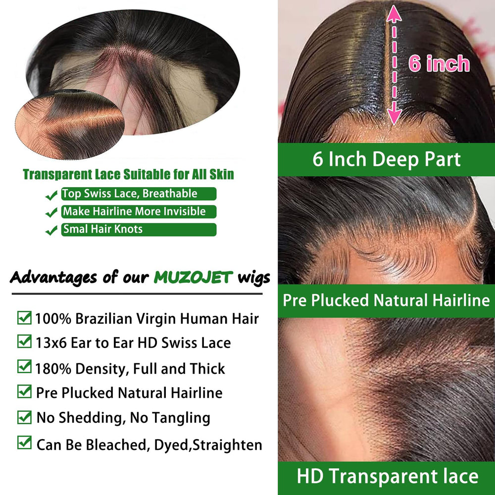 MUZOJET cabello virgen 10A, densidad 180%, aspecto grueso.