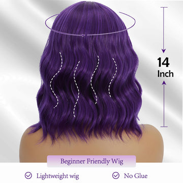 Peluca bob corto morada oscura, look versátil
