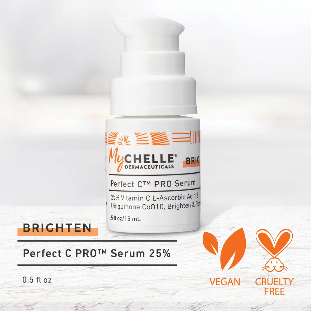 MyChelle Perfect C Pro Serum – flacon-ambré et formulation lumineuse au quotidien.