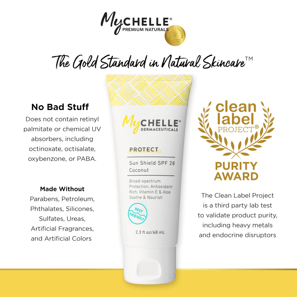 MyChelle Sun Shield Liquid SPF 30 envase de 1 onza práctico y ligero.
