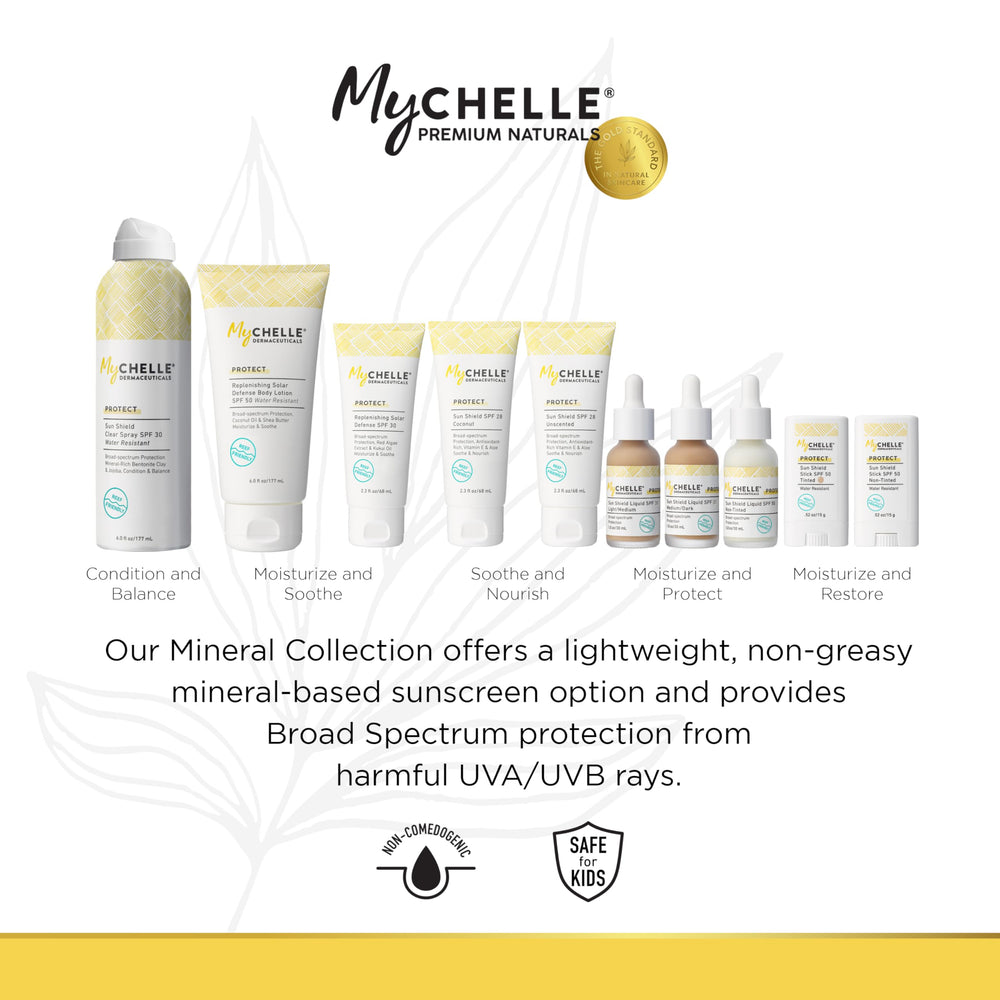 MyChelle shake-before-use instruction ensuring even coverage on skin.
