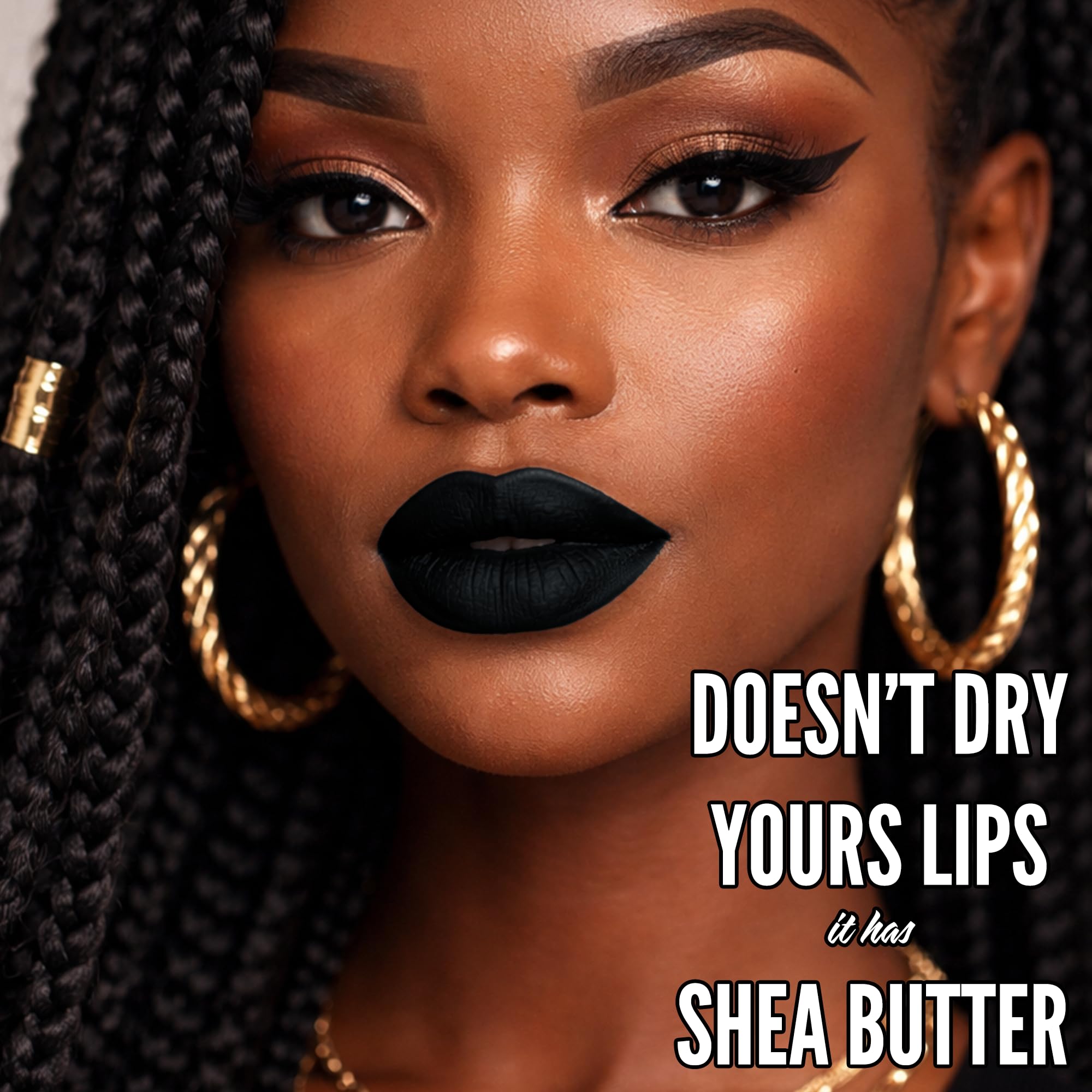 Mynena Matte Lipstick Black close-up showing velvety texture