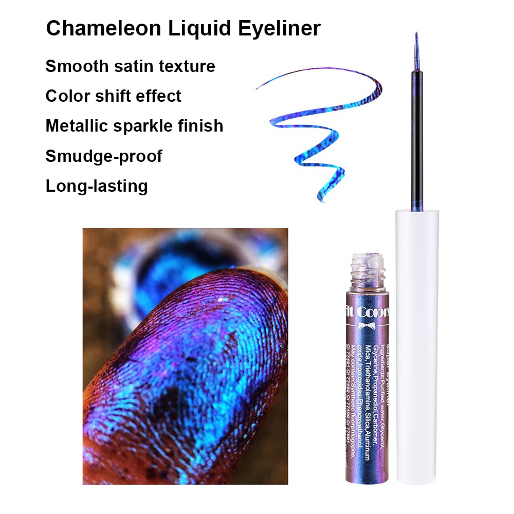 Delineador líquido con cambio de color multicolor para efectos camaleónicos.