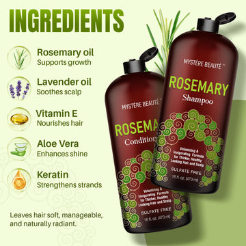Ingrediente romero y aceites para aroma revitalizante y nutrición capilar.